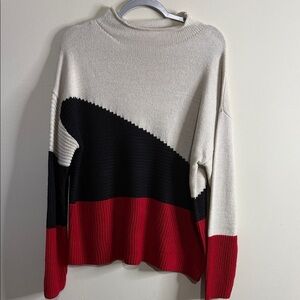 89th & Madison Cowl Neck Sweater - Cream, Black, Red